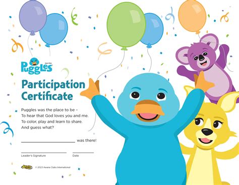 Awana Puggles Participation Certificate (5 Pack) – Awana