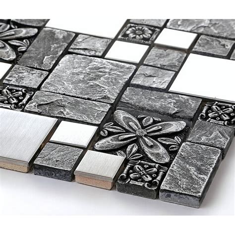 Brushed stainless steel backsplash mosaic tile designs black ceramic mosaic wall tiles ...