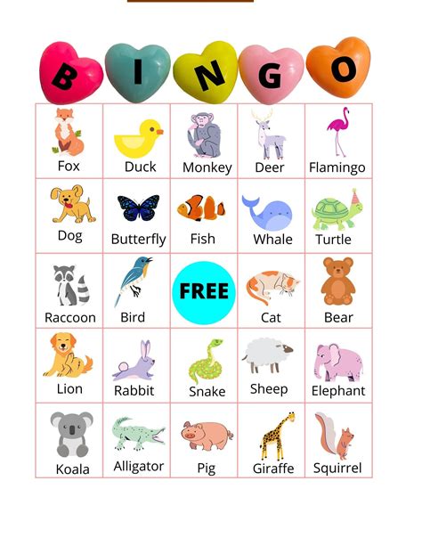 Bingo Template, Instant Animal Bingo Printable, Animal Bingo for Kids, Animal Bingo Game for ...