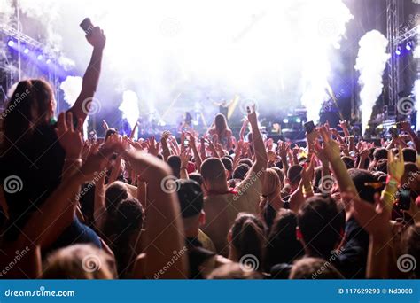 Portrait of Happy Crowd Enjoying at Music Festival Editorial Stock ...