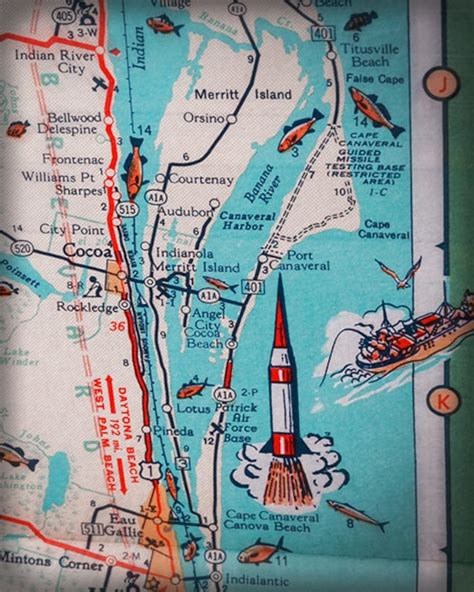 Cocoa Beach Cape Canaveral Merritt Island retro beach map | Etsy