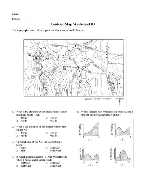 Contour Map Worksheet #3 Worksheet for 6th - 9th Grade | Lesson Planet