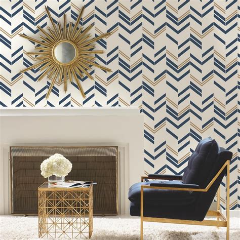 RoomMates Blue Chevron & Herringbone Vinyl Peel & Stick Wallpaper Roll (Covers 28.18 Sq. Ft ...