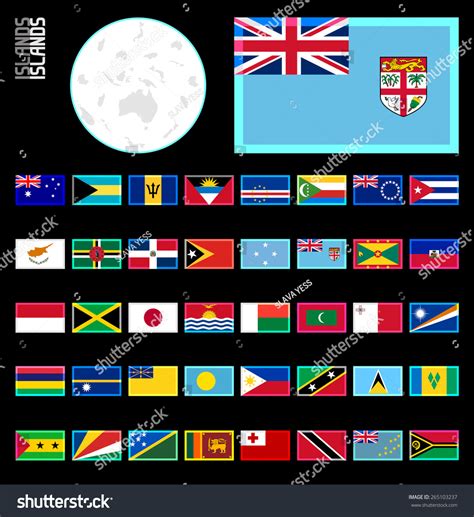 All Island Countries. Neon Glow Border Style For Dark Backgrounds. E-Shop Miniature Flags. Stock ...