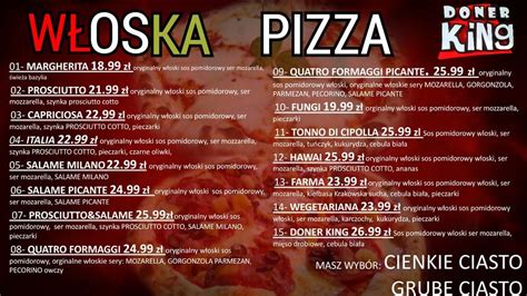 Menu at Doner King restaurant, Andrychów