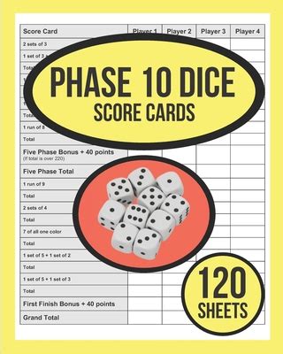 Phase 10 DICE Score Cards For Phase 10 Dice Game: 120 Sheets Phase Ten Dice Game Record Keeper ...