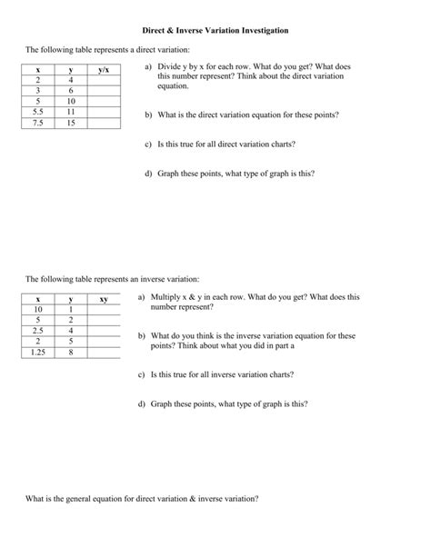 Direct Variation Worksheet Answers – E Street Light