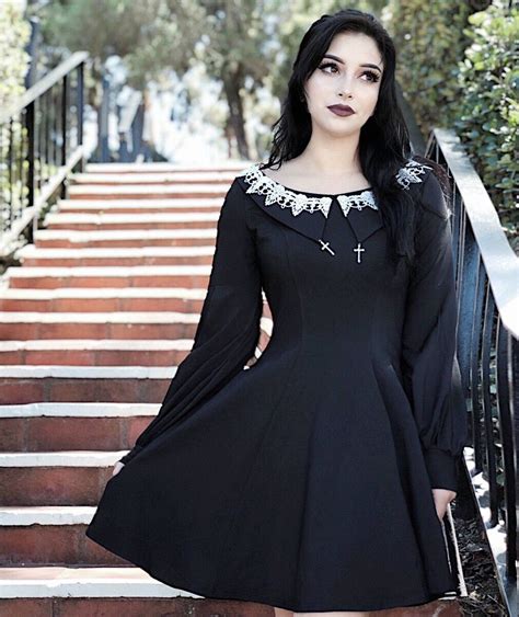 Black Gothic Chiffon Long Sleeves Short Dress | Short dresses, Long ...