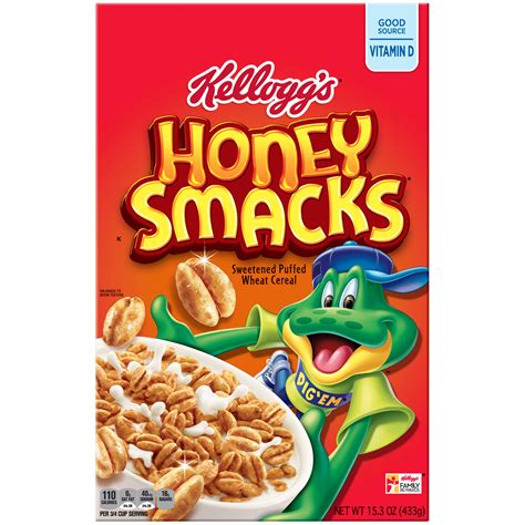 Kellogg's Honey Smacks Cereal, Sweetened Puffed Wheat, 15.3 oz (433 g)