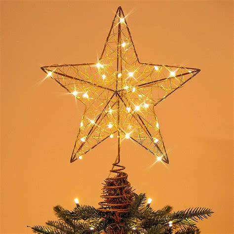 Amazon.com: Rocinha Gold Christmas Tree Topper Star Lighted Tree Star Wire Star for Christmas ...