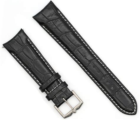 Rotary Genuine Leather Watch Strap 22mm Black Crocodile with White Stitching & Silver Pin Buckle ...