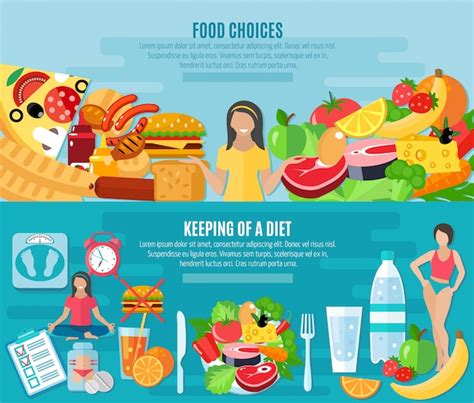 Free Vector | Healthy food choice for maintaining low fat diet 2 flat ...