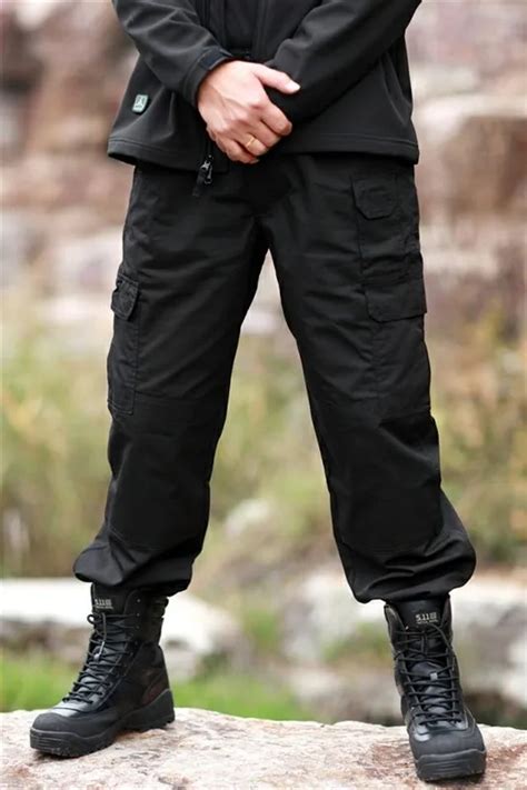 Black Color Free Shipping Men's Ripstop Waterproof Pants Military Combat Long Pants Tactical ...