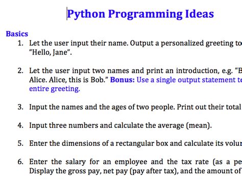 64 Python programming exercise ideas (Beginners to advanced) | Teaching Resources