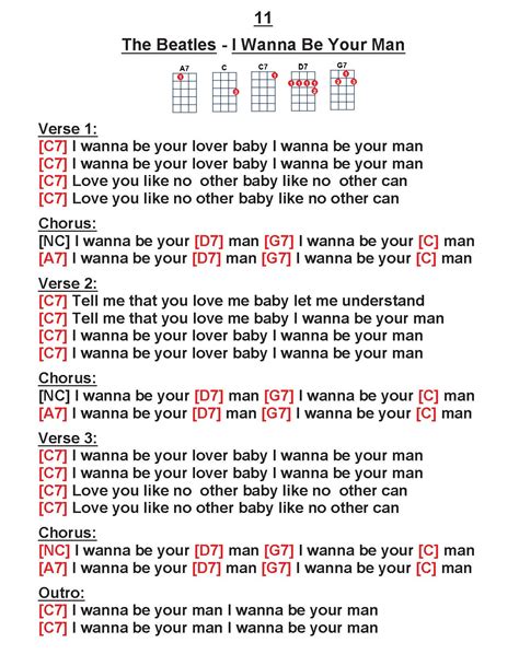 (11) The Beatles - I Wanna Be Your Man [W] | Guitar tabs songs, Ukulele songs, Lyrics and chords