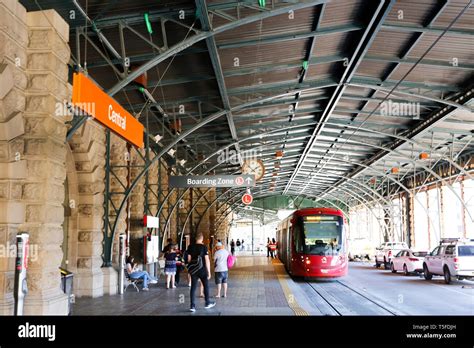 Sydney light rail train at Central Station in Sydney city centre ...