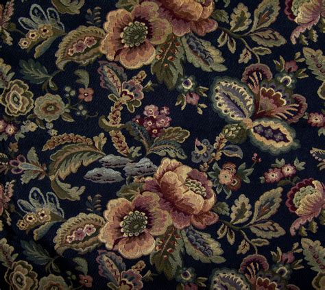 Vintage Floral Tapestry Fabric Home Dec Upholstery Woven Black | Etsy