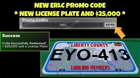 NEW ERLC PROMO CODE * NEW LICENSE PLATE AND $25,000 * (Roblox) - YouTube