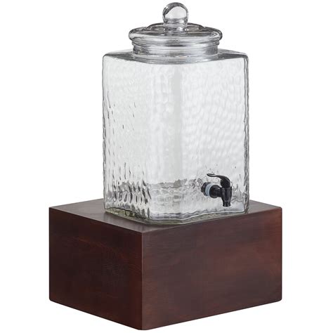 Acopa 5 Gallon Hammered Glass Beverage Dispenser with Wood Base