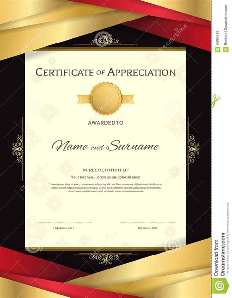 Portrait Luxury Certificate Template With Elegant Golden Border Stock Vector - Image: 95085789 ...