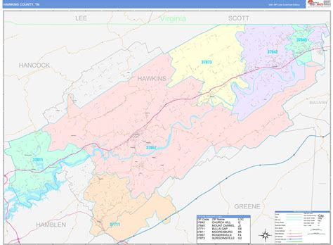 Hawkins County, TN Wall Map Color Cast Style by MarketMAPS