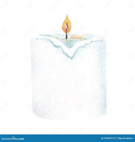 Watercolor Hand Painted White Burning Candle with Flame Stock Image ...