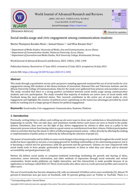 (PDF) Social media usage and civic engagement among communication students