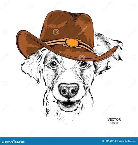 A Dog in a Cowboy Hat. Vector Illustration Stock Vector - Illustration ...