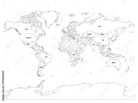 Map Of The World With Countries Black And White - Cornie Christean