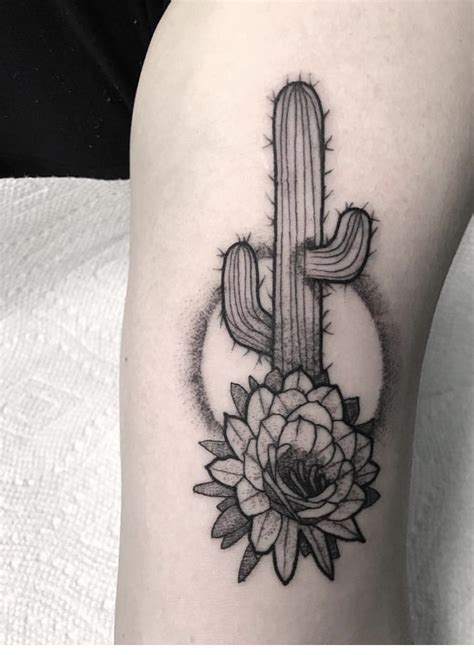 cactus flower tattoo black and white - starla-mccartt