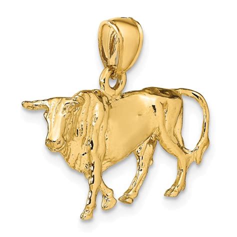 14k Yellow Gold Three Dimensional Bull Pendant K6521 | Joy Jewelers