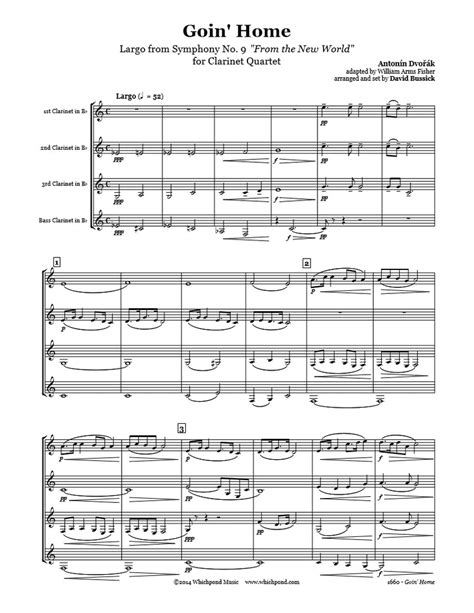 Dvořák Going Home Clarinet Quartet PDF Sheet Music Download – Whichpond Music