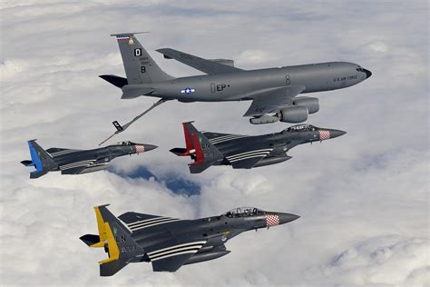 An F-15C Eagle and two F-15E Strike Eagles assigned to the 48th Fighter ...