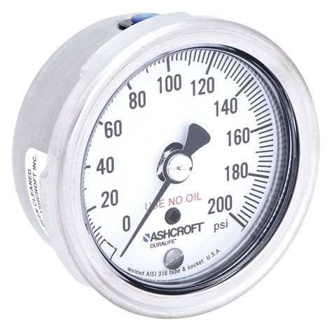 ASHCROFT Pressure Gauge, 0 to 200 psi Range, 1/4 in NPT, ±1.00% Gauge Accuracy - 4EFV7 ...