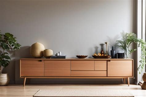 Premium AI Image | Wood sideboard in living room interior with copy space