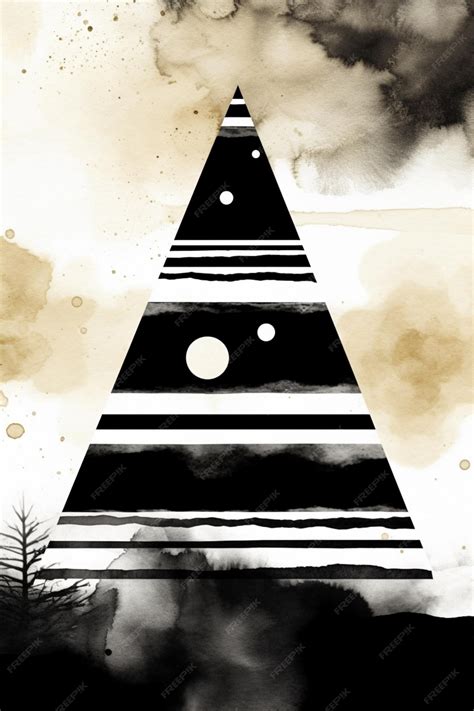 Premium AI Image | A black and white illustration of a pyramid with a tree in the middle.