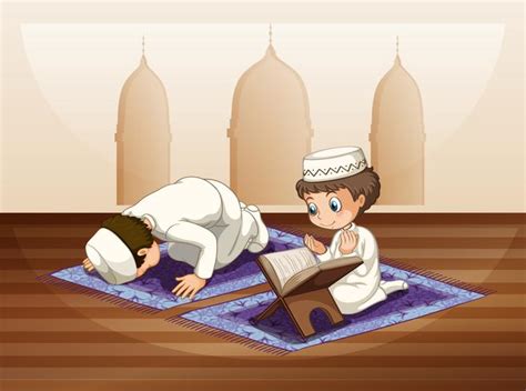 Muslim praying in mosque 446365 Vector Art at Vecteezy