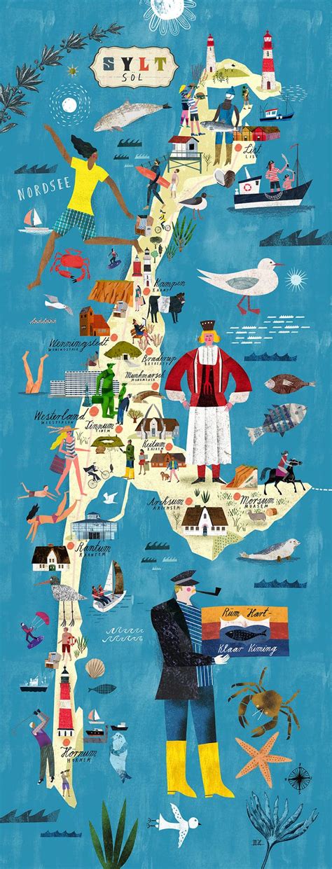 large Sylt poster map for the community of Sylt – Martin Haake Illustrations | Map poster, Map ...