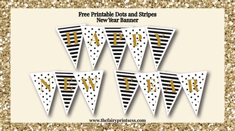 Happy New Year Banner - Free Printable With Elegant Dots and Stripes