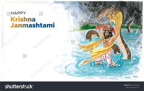 Krishna Janmashtami Greeting Card Vasudeva Holding: ภาพประกอบสต็อก 2021853638 | Shutterstock