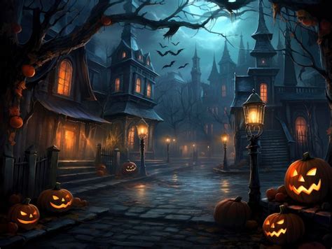 Premium Photo | Halloween spooky town in a dark night