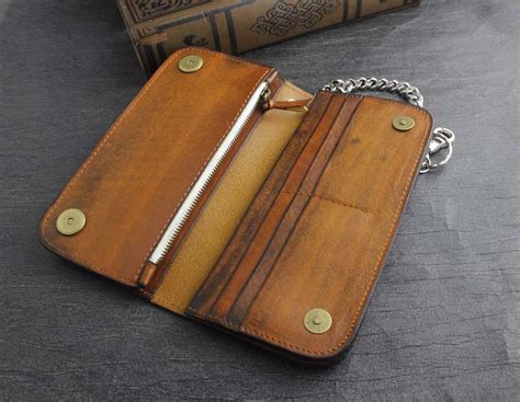 Genuine Leather Mens Chain Wallet Biker Wallet Cool Leather Wallet Lon