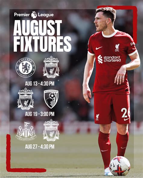 Liverpool FC on Twitter: "Our updated fixtures for August and September ...