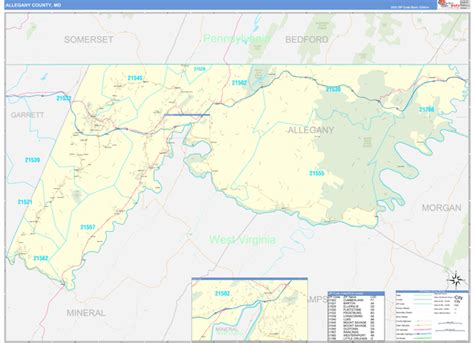 Allegany County, MD Zip Code Wall Map Basic Style by MarketMAPS - MapSales