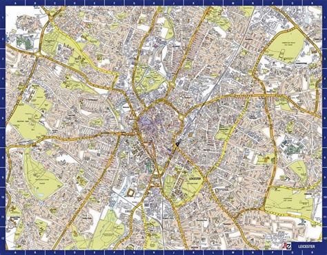 Leicester City Centre A-Z Street Wall Map