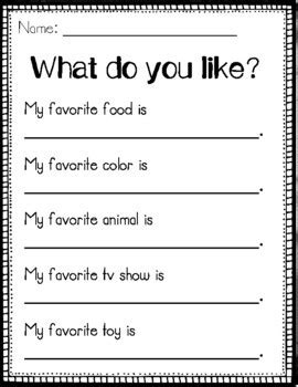 All About My Favorites Worksheet For 1st 2nd Grade Lesson Planet ...