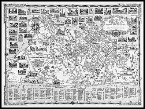 Dedham Massachusetts Antique Pictorial Map 1954 Black and White Photograph by Carol Japp | Fine ...