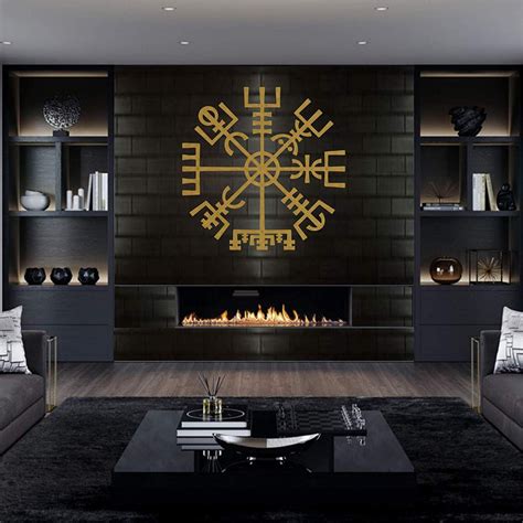 LaModaHome Metal Wall Art, Gold Metal Viking Decor, Nordic Mythology Vegvisir Runes and Symbols ...