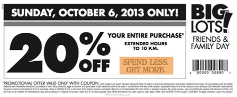 Big Lots Coupon 20% Off Friends and Family Weekend (10/5 and 10/6) - Mission: to Save