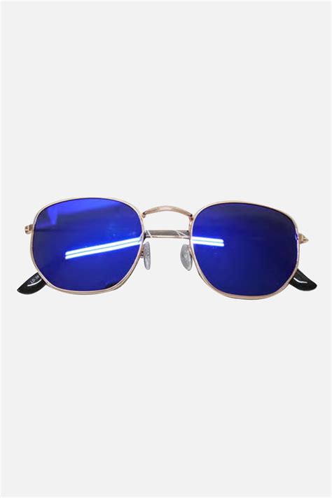 Wickedfun Golden Frame Blue Round Glasses (Pack of 12)